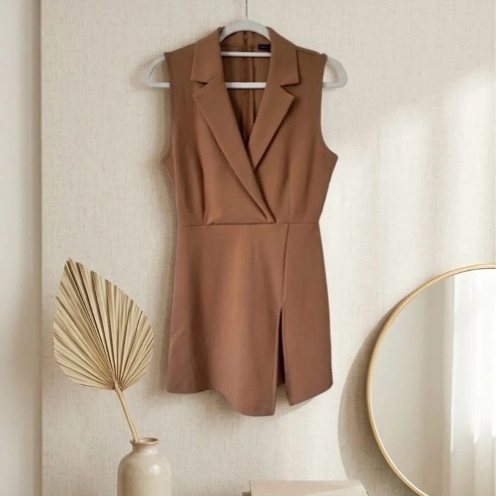 Fashion Nova Tan Business Blazer Romper
